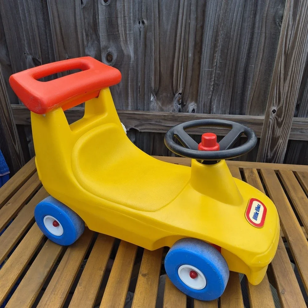 Vintage  Little Tikes yellow race car Ride On Push Toy Roadster Made In USA
